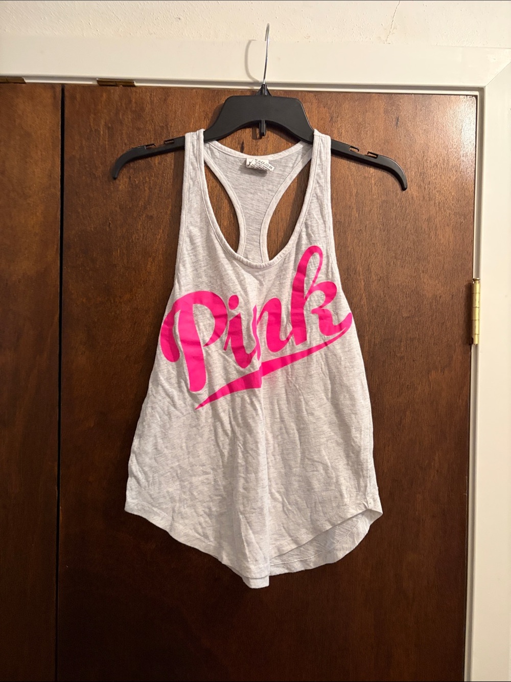 PINK Victoria's Secret Heather Gray Tank with Hot Pink Script Logo